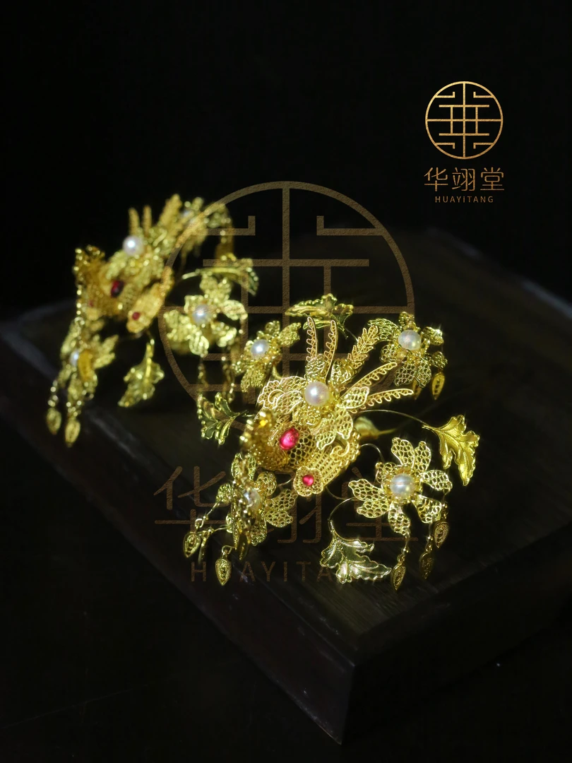 华翊堂原创国风魏晋唐凤金枝凤发簪发冠