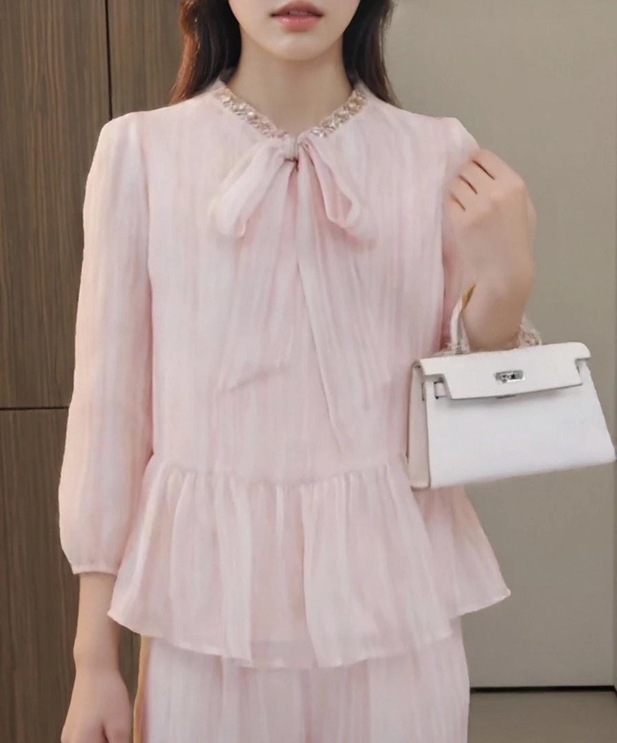 【现货】新款4954温柔甜美小众宽松百搭法式气质上衣