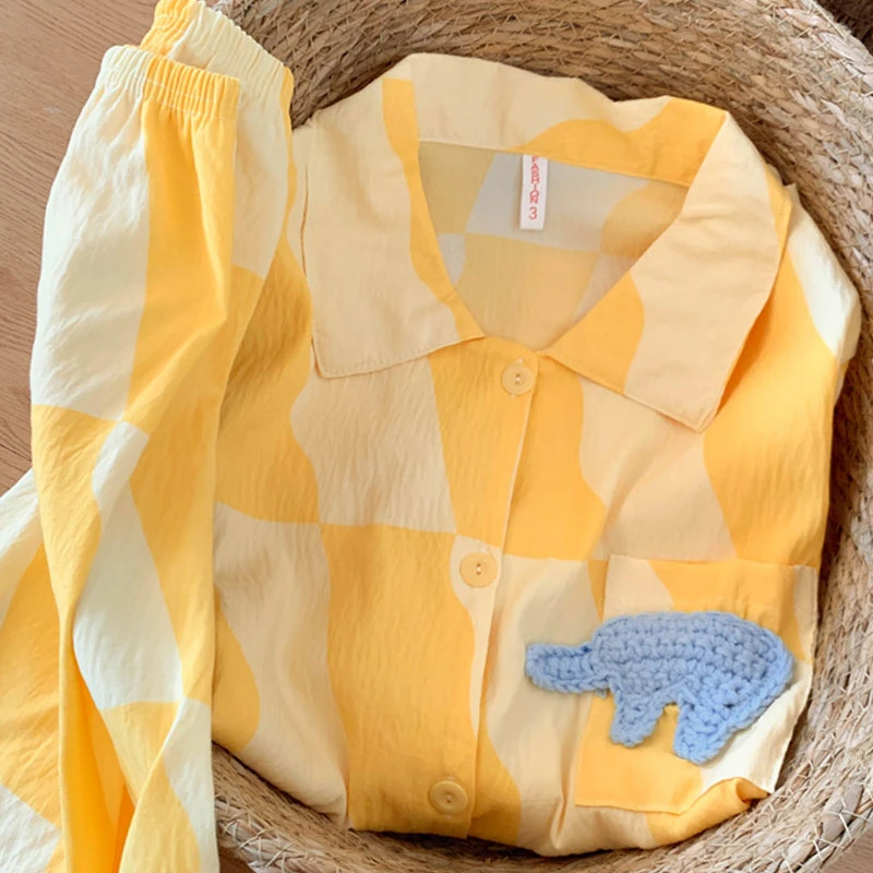 『大笨象』云朵细棉纱睡衣少女可爱春夏季短袖长裤甜美家居服可外穿