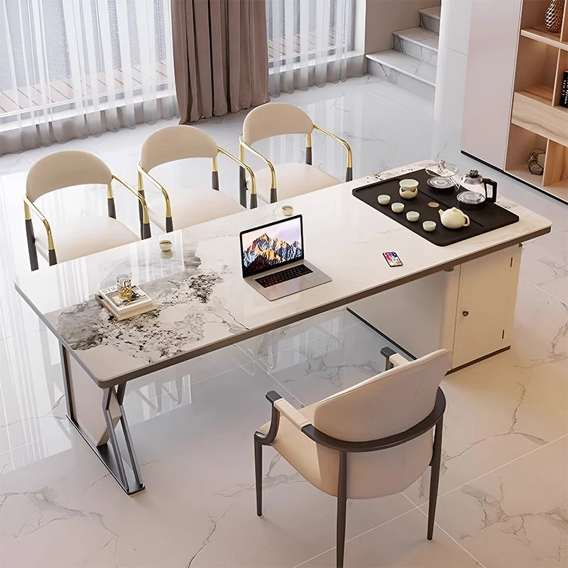 现代岩板茶桌椅组合轻奢阳台泡茶桌办公室茶桌椅家用茶几一体桌