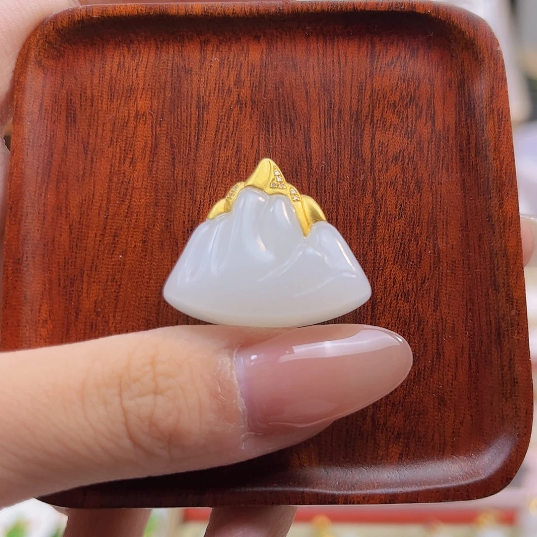 和田玉18K金镶嵌吊坠(不含链)