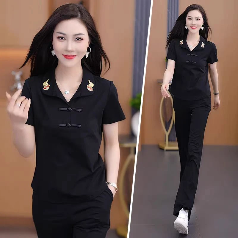 新款翻领休闲运动服套装女2025夏季新中式减龄时尚显瘦两件套潮