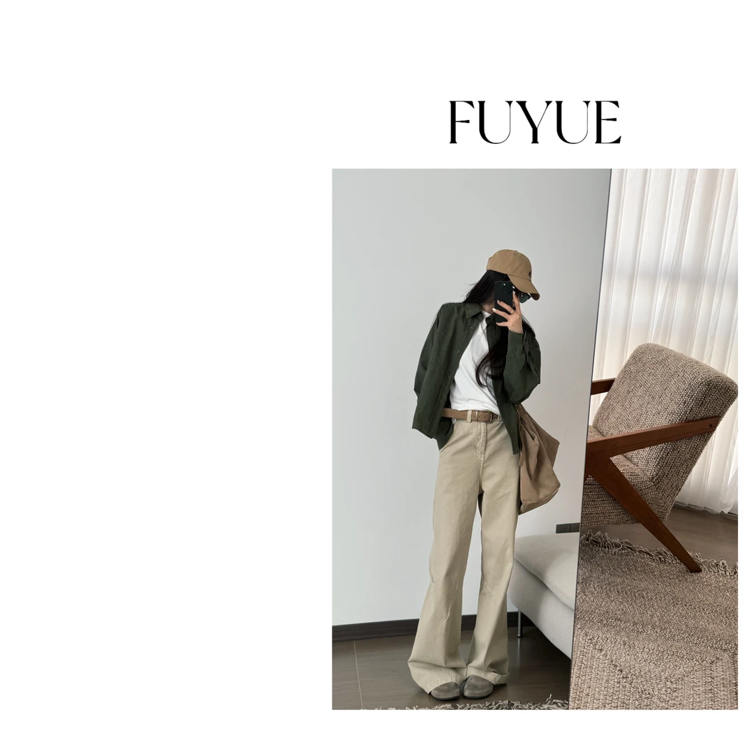 FUYUE赴约  品质带腰带工装牛仔长裤极简风百搭休闲高级 时尚直筒