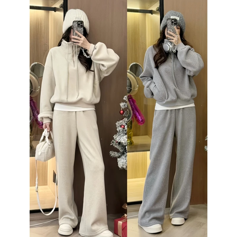 【现货发货】卫衣套装女秋冬2025新款欧货高级感洋气休闲阔腿裤时尚