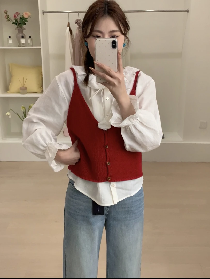 『李木木』春款上新~~排扣马甲  100