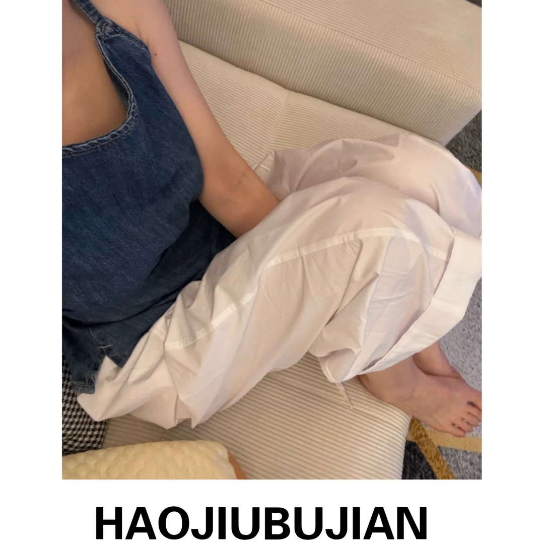好久不见春夏白色松紧腰休闲裤