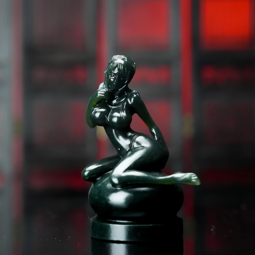 天然和田玉青玉美女摆件