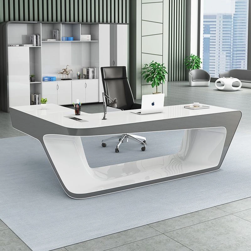 现代简约大气办公桌创意设计师款异形总裁桌带侧桌环保E1级人造板