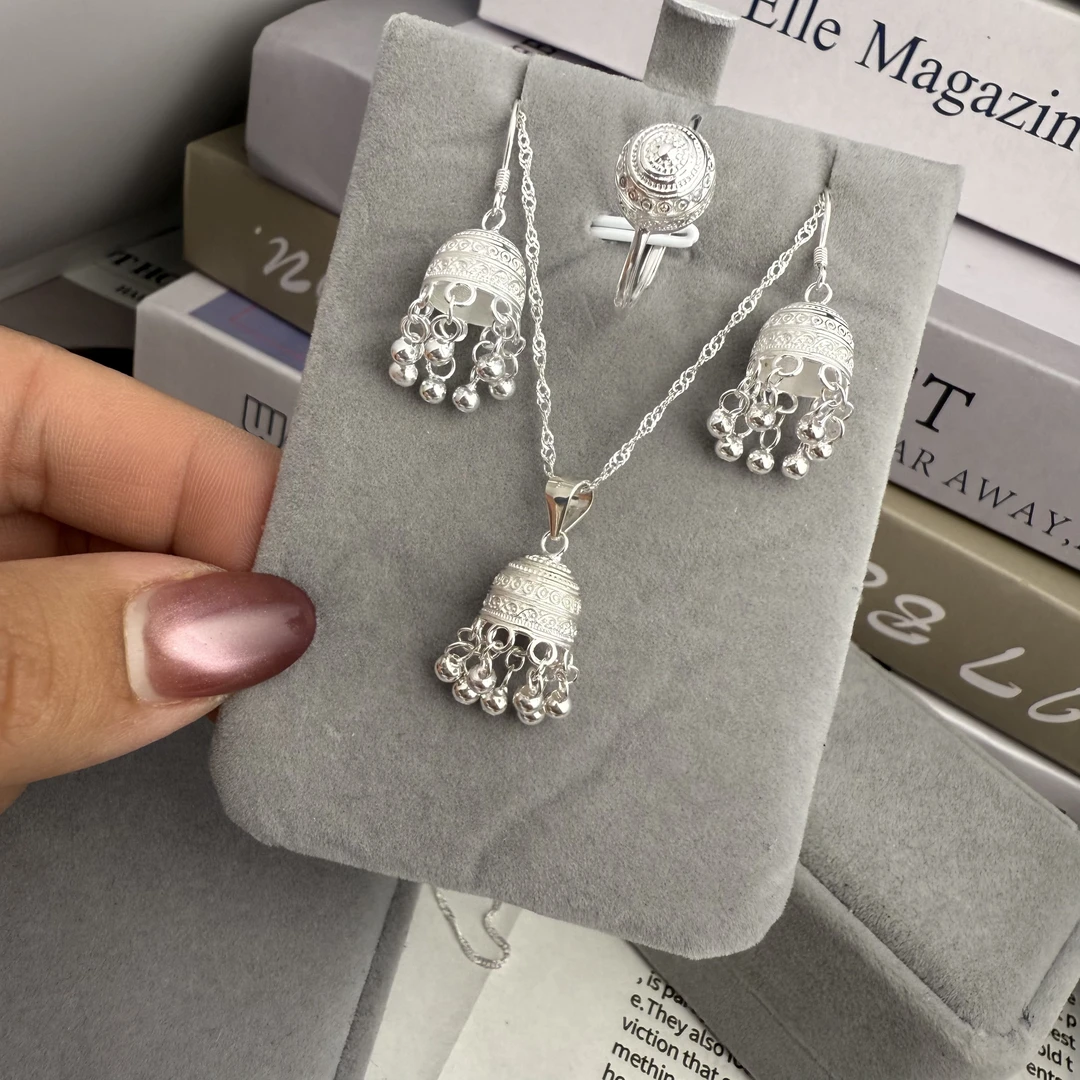 链子足银 纯银民族风三件套