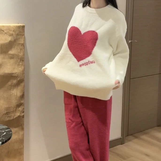 〈莓果夹心〉秋冬季珊瑚绒加厚保暖可外穿甜美宽松家居服套装