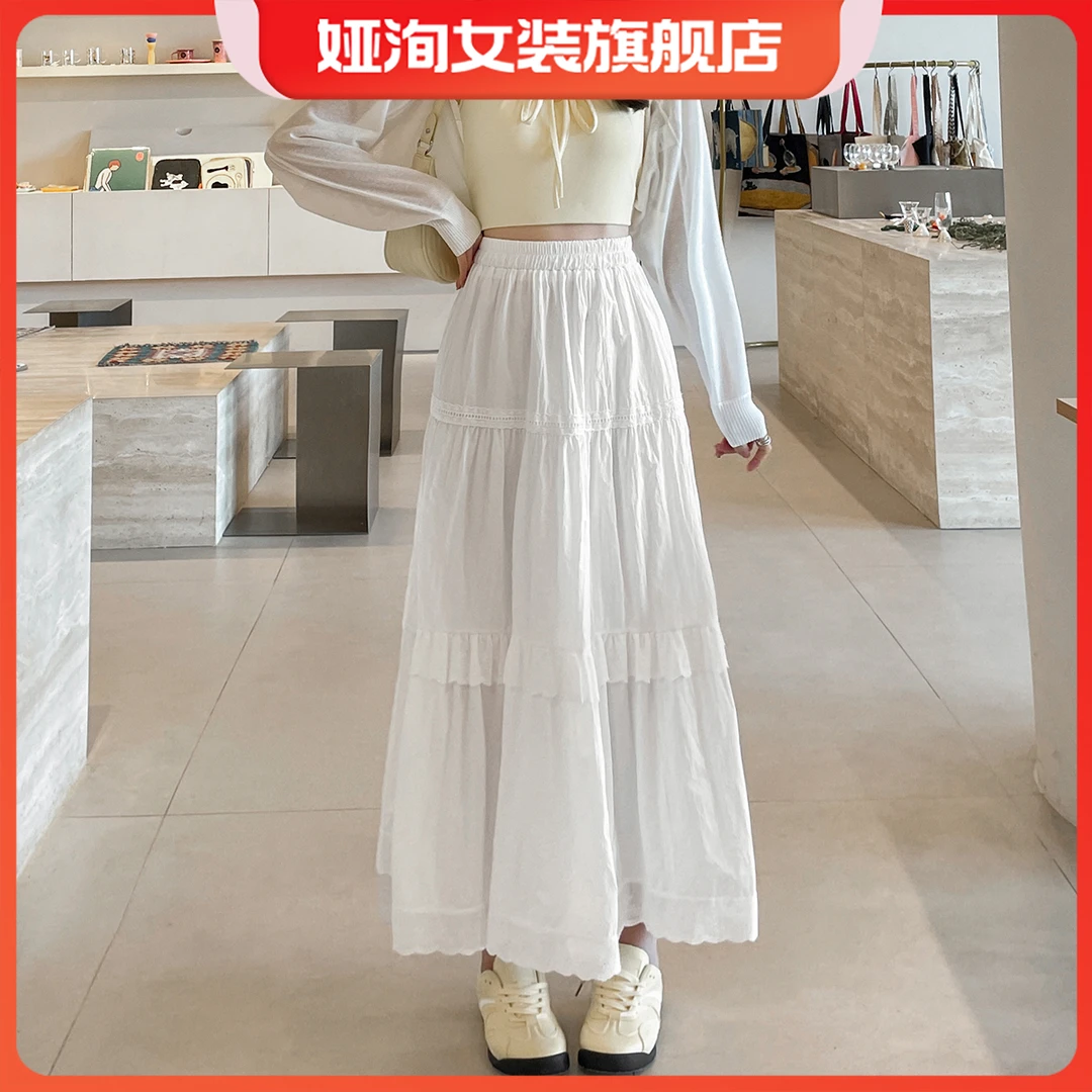 小个子白色拼接蛋糕裙女夏季薄款2025年爆款高腰中长款蓬蓬半身裙