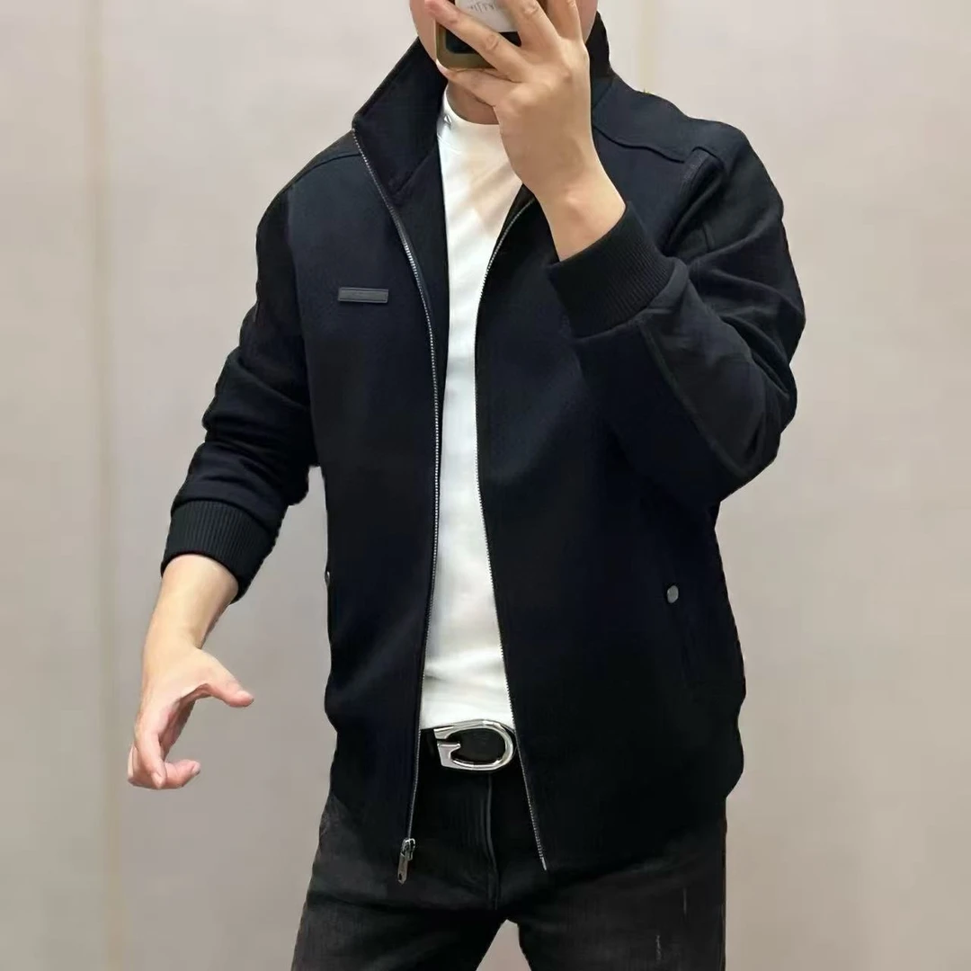 新款高端男士休闲时尚百搭拉链立领夹克外套