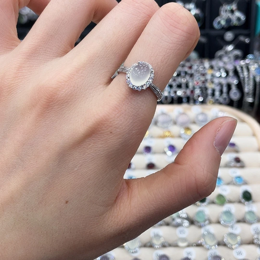 蛇纹石玉银S925镶嵌戒指戒指