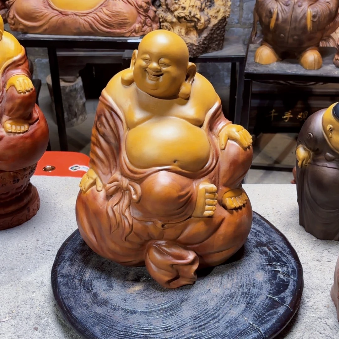 三***子香樟木福袋弥勒佛大件精品