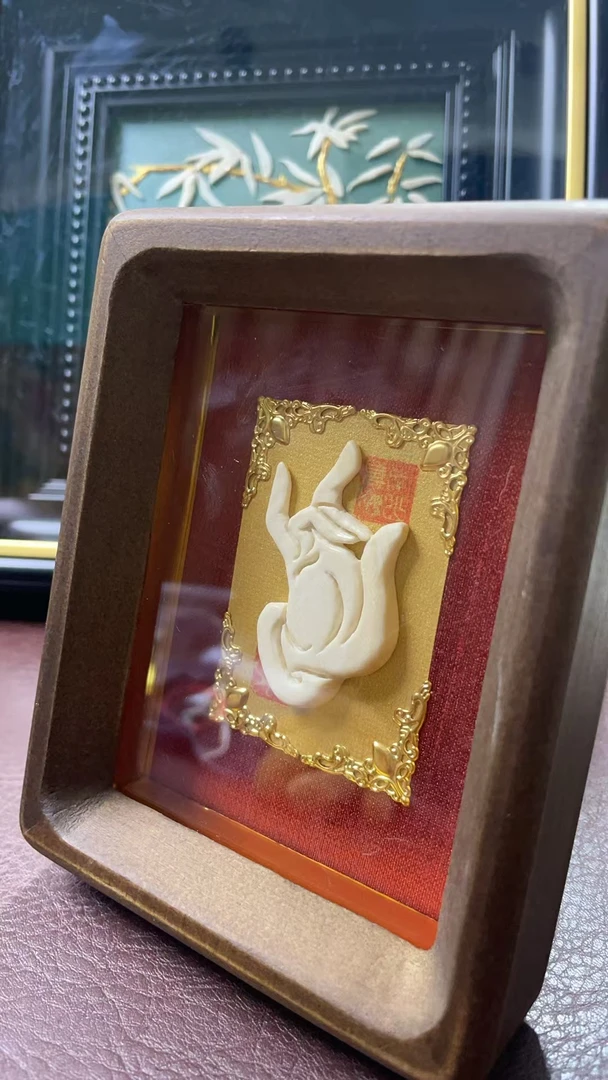 80029【佛手】精品猛犸象牙原创字画摆件