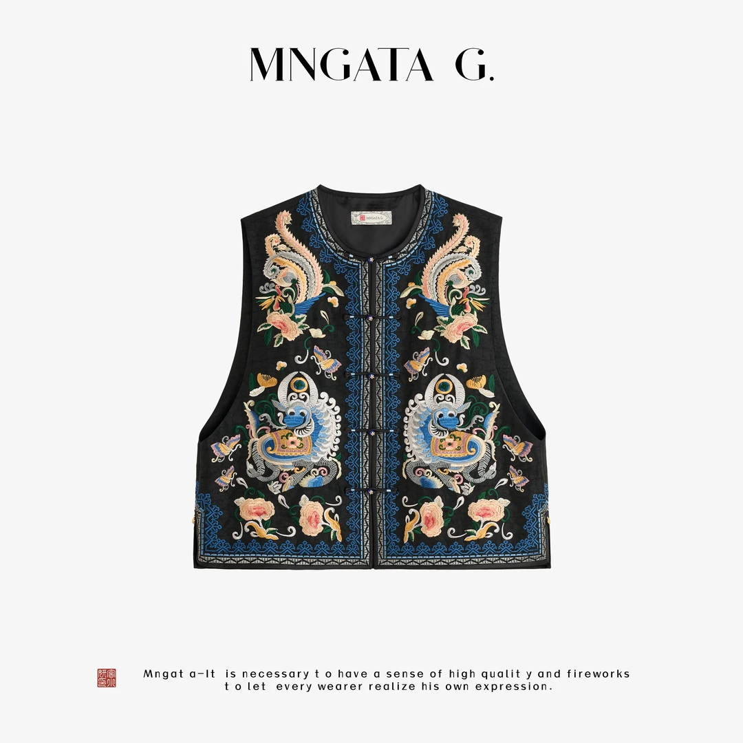 MNGATA G.宫小妍【香云纱·龙凤穿莲】新中式琥珀流光马甲5062109