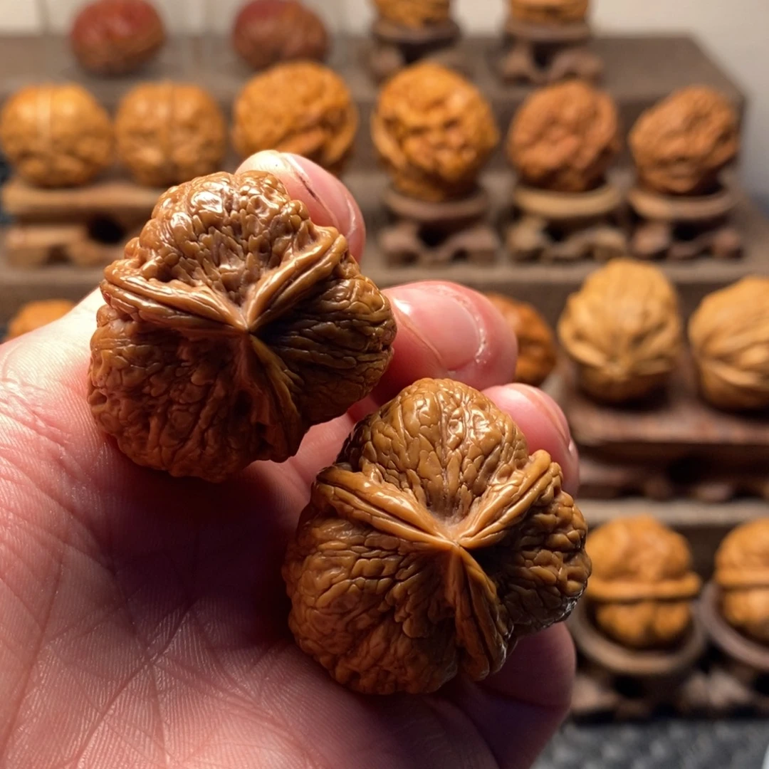 文玩核桃把件密石三棱37尺寸