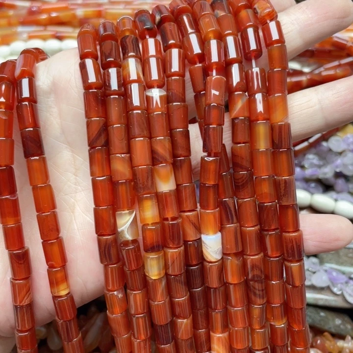 玛瑙/玉髓合金珠宝半成品一条6x8m红玛瑙管珠