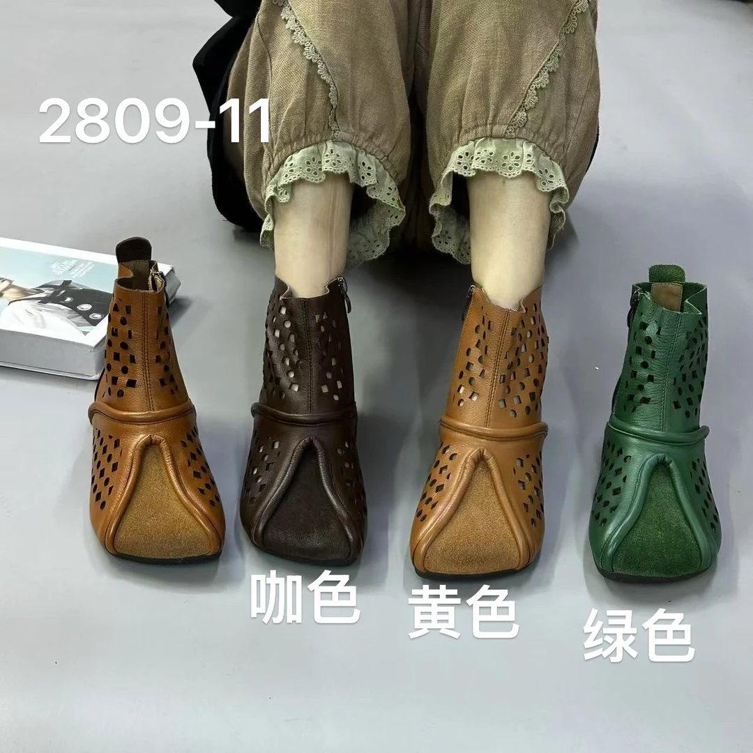 2809-11春夏包头拉链镂空牛皮防滑高帮软底百搭时尚凉靴