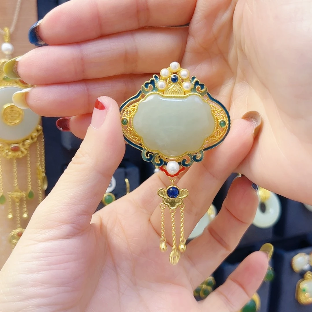 和田玉银S925镀金镶嵌颈饰