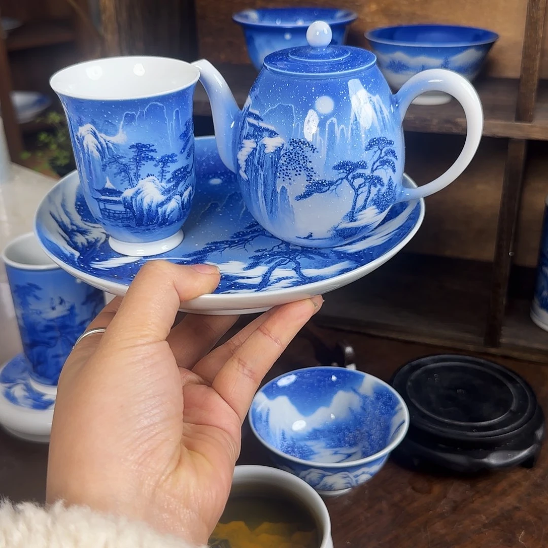 清***杨青花山水风花雪月套组