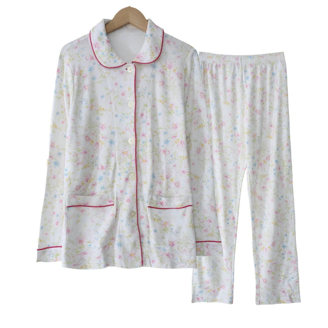 新款女士长袖长裤印花家居服睡衣02171时尚舒适柔软透气