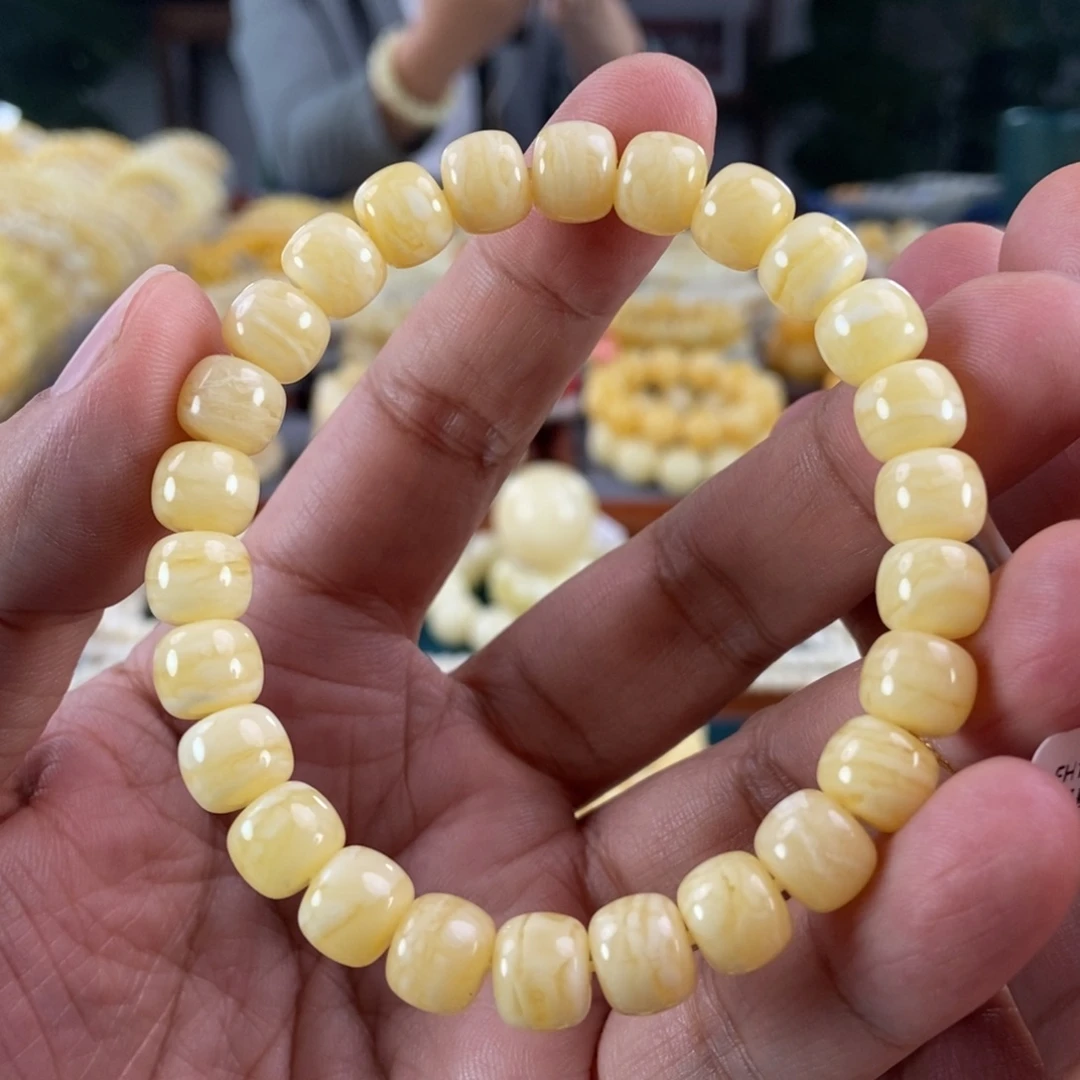 琥珀未镶嵌珠宝奇石9虎皮纹手串11.23