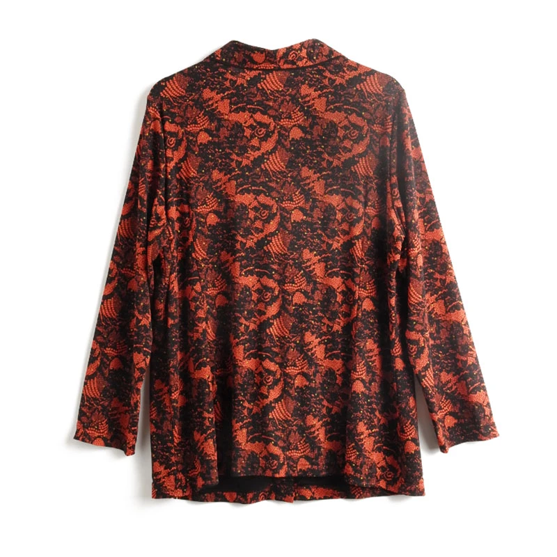 胖太太大码女装秋季新品碎花图案翻领长袖短款时尚衬衫824305710