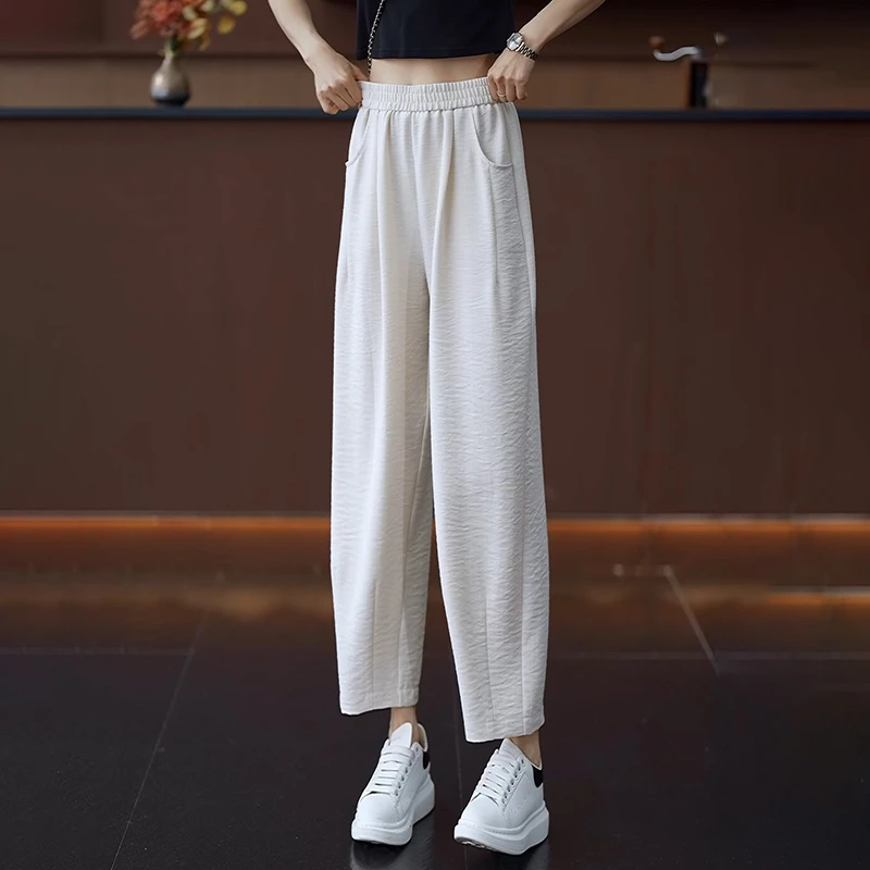 日系奶奶裤女夏季薄款2025新款高腰阔腿小个子九分哈伦奶芙萝卜裤