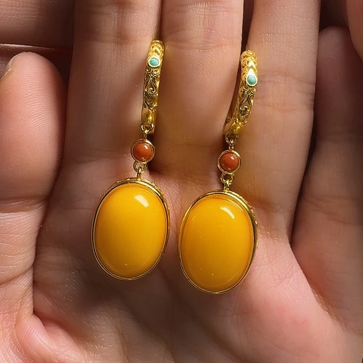 蜜蜡银S925镶嵌耳坠耳坠