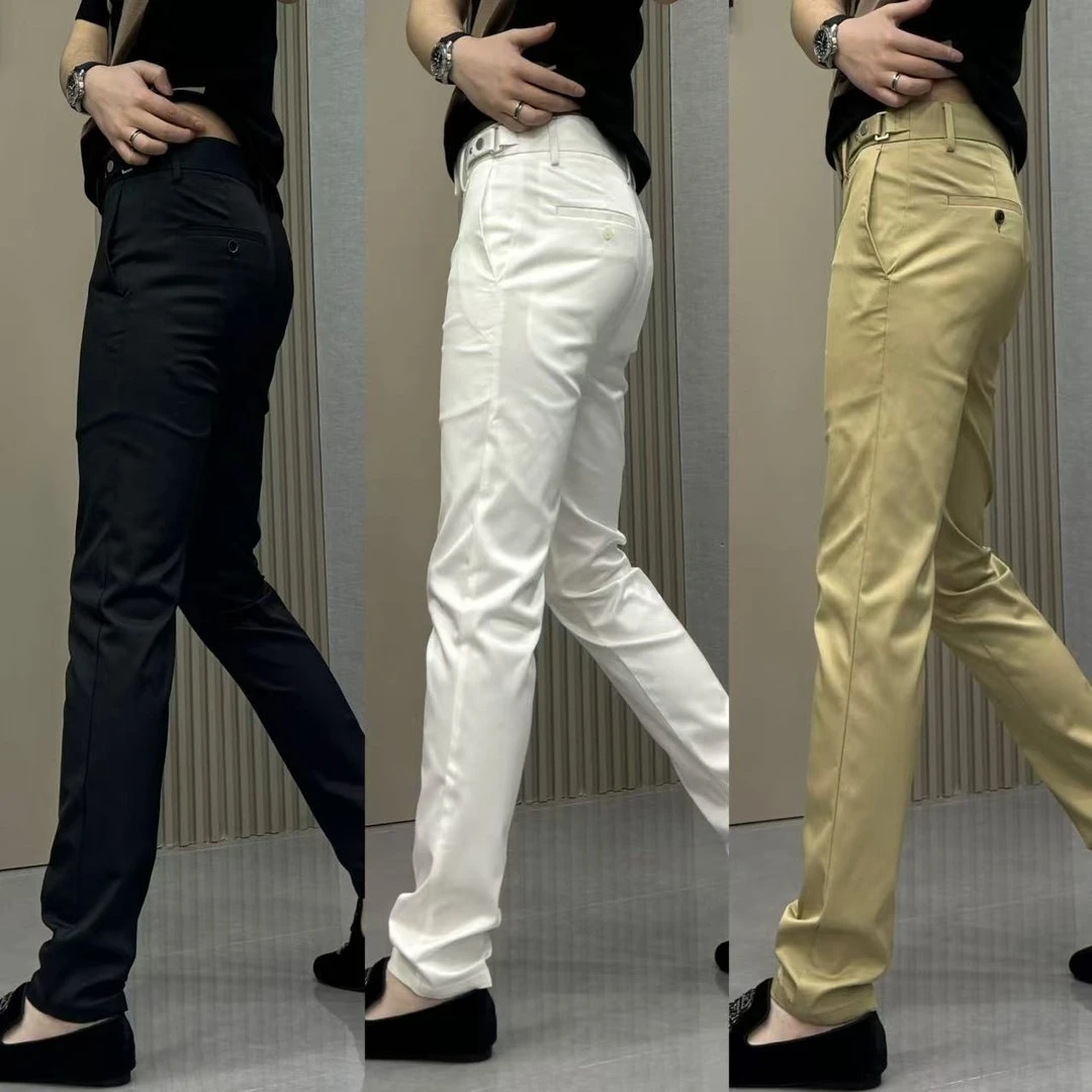 2025春夏新款男款修身休闲裤百搭时尚简约小脚裤轻奢潮流商务西裤