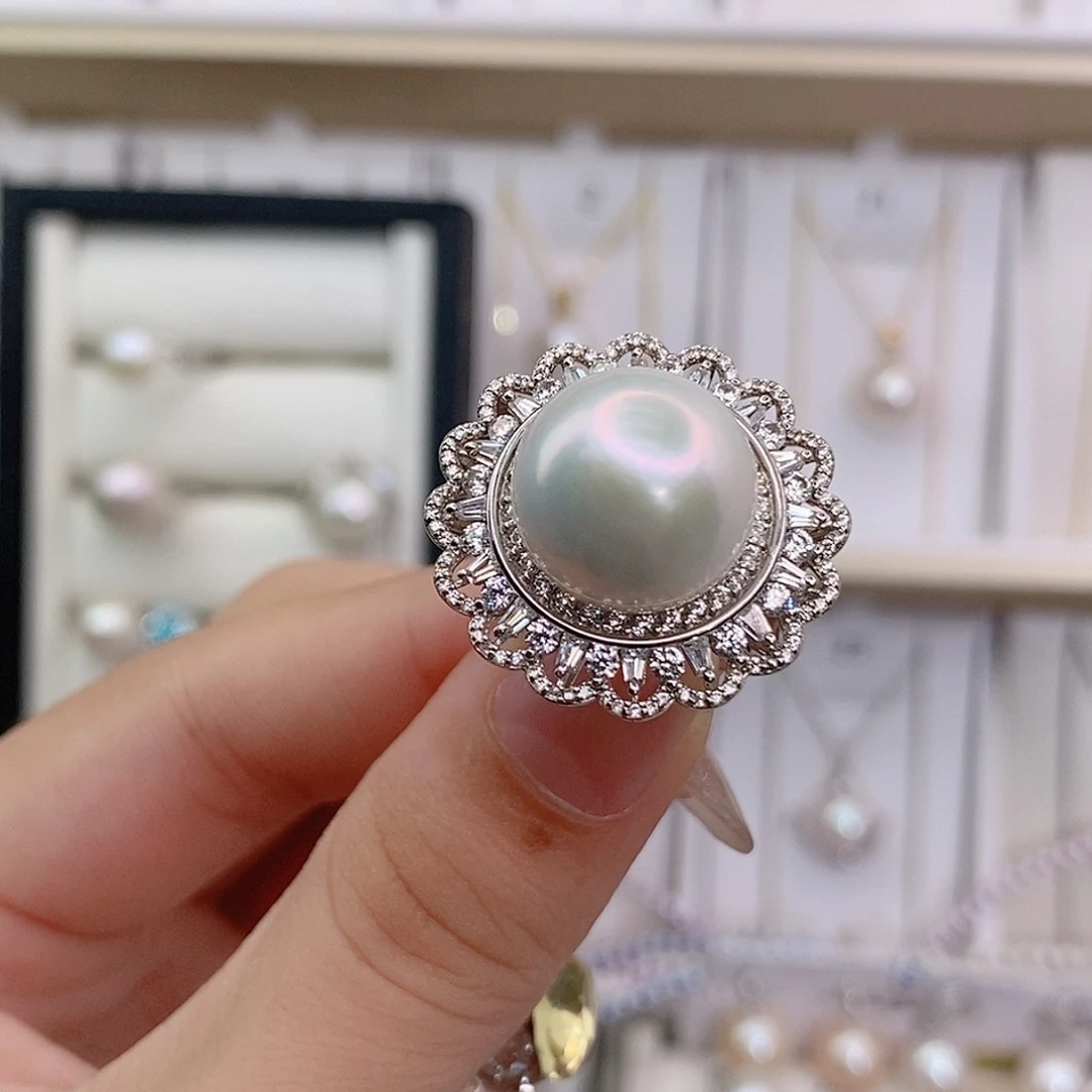 美***管戒指银S925镶嵌淡水珍珠13