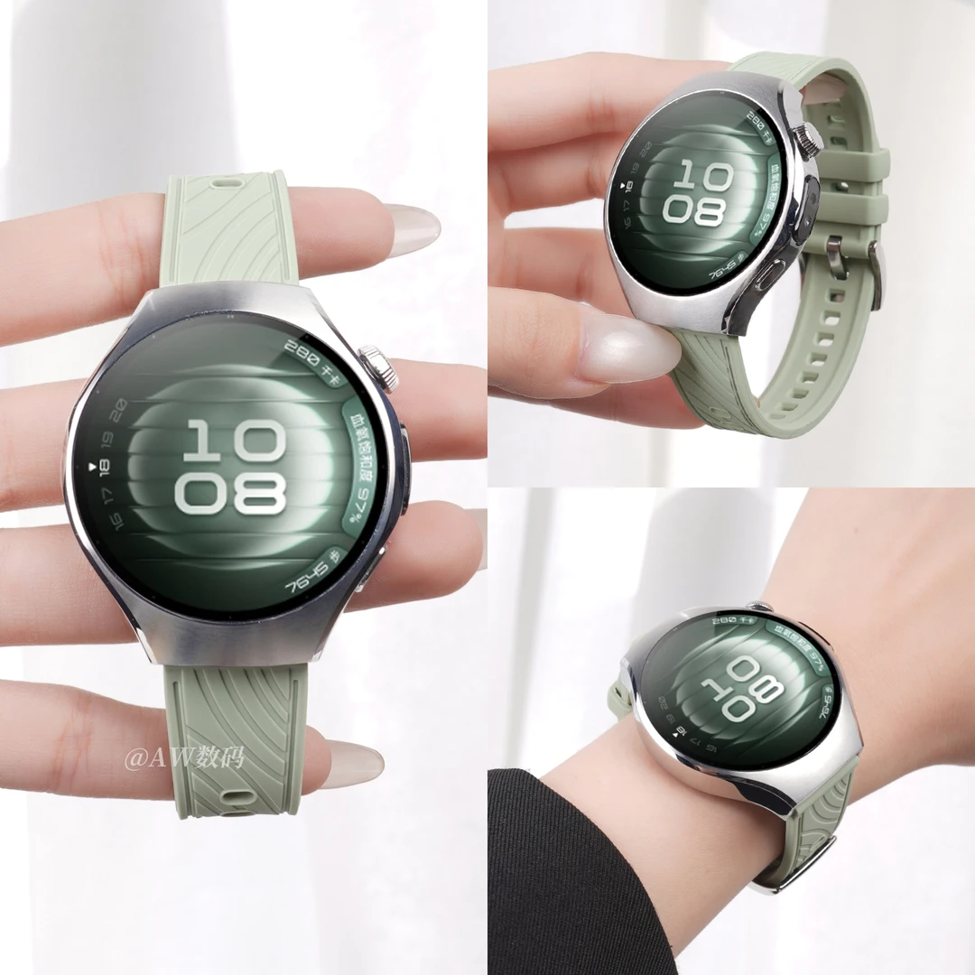 AW适用华为watch5表带gt6/5手表带gt4官方同款硅胶草木绿透气腕带