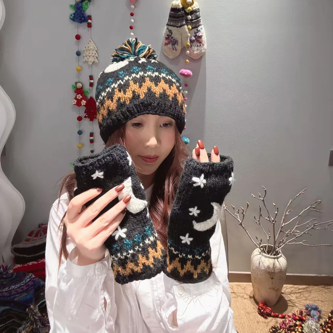 月亮羊绒帽一套*尼泊尔异域风情纯手工羊毛帽子针织帽