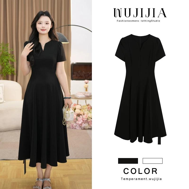 【五季家大码】夏季显瘦气质时尚黑色连衣裙ZL107995
