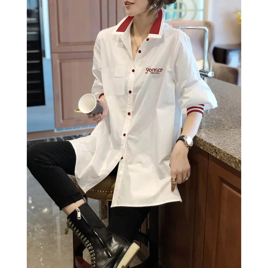 白衬衫女宽松休闲中长款洋气时尚韩版减龄上衣春装2025新款欧货