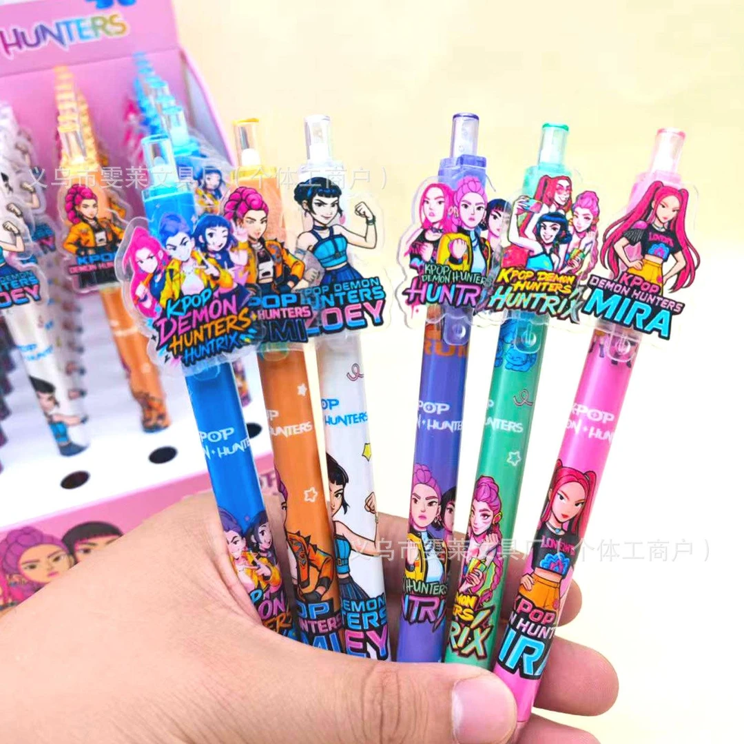 跨境新品K-POP猎魔女团贴片中性笔卡通形象刷题舒适写字笔文具