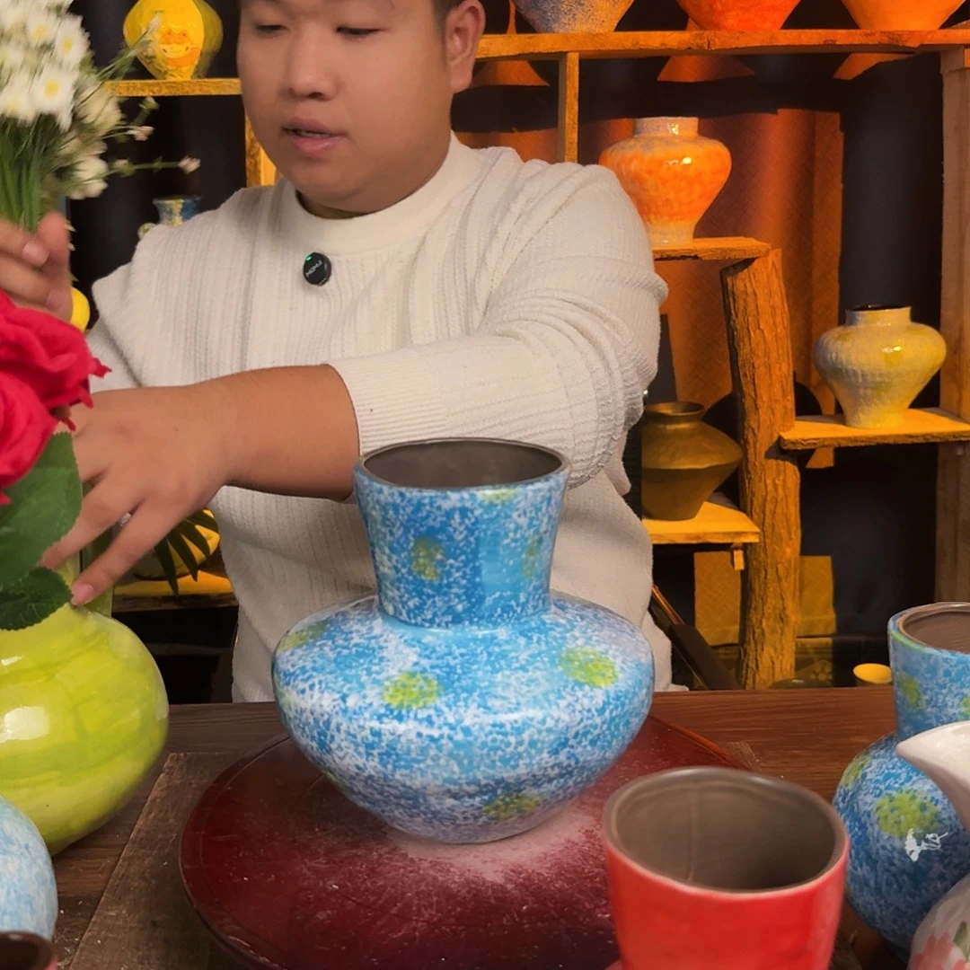 景德镇高温花瓶蘑菇屋蔚蓝海花瓶