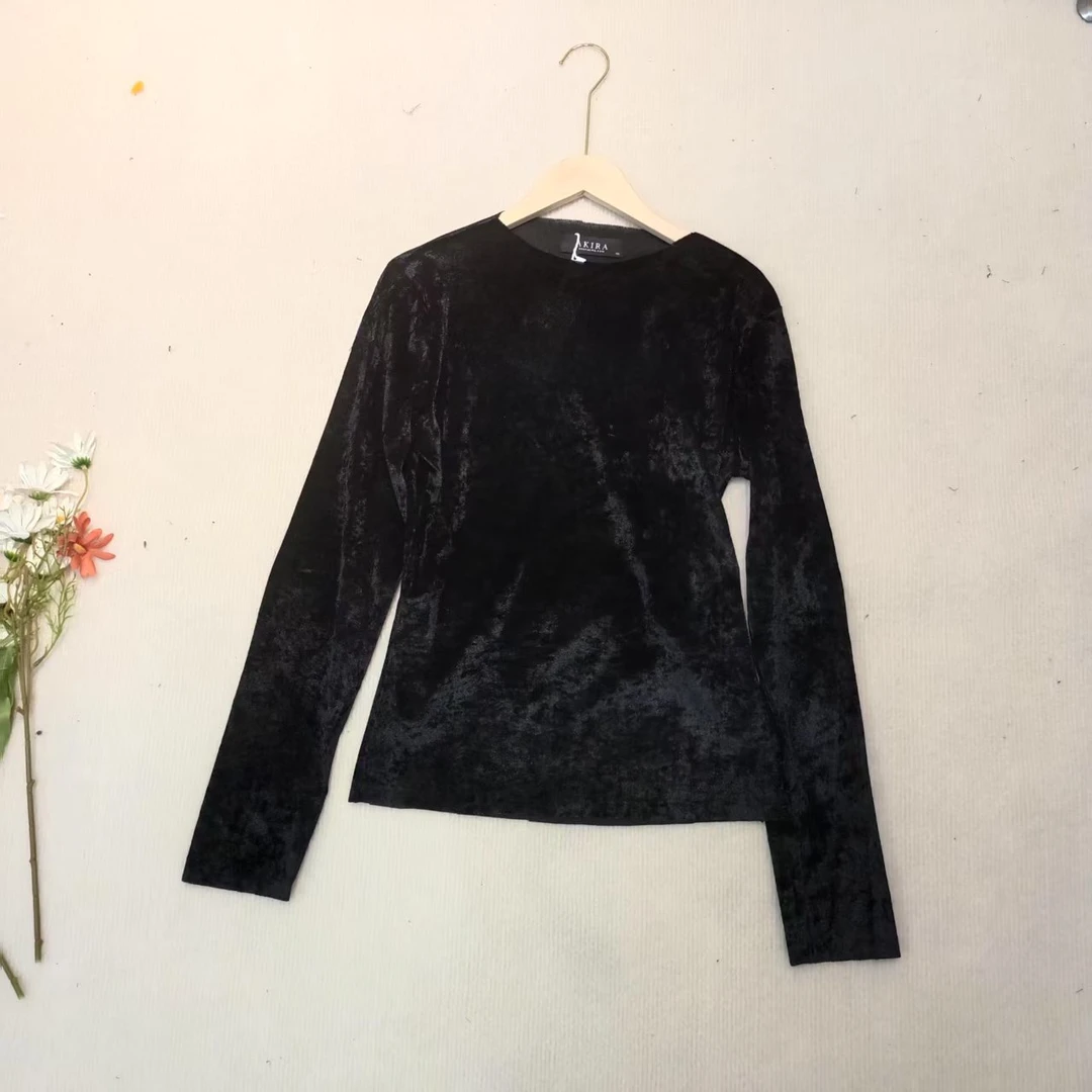 唯琳剪标   7仓H6-10-3727款   丝绒黑色圆领长袖上衣长58