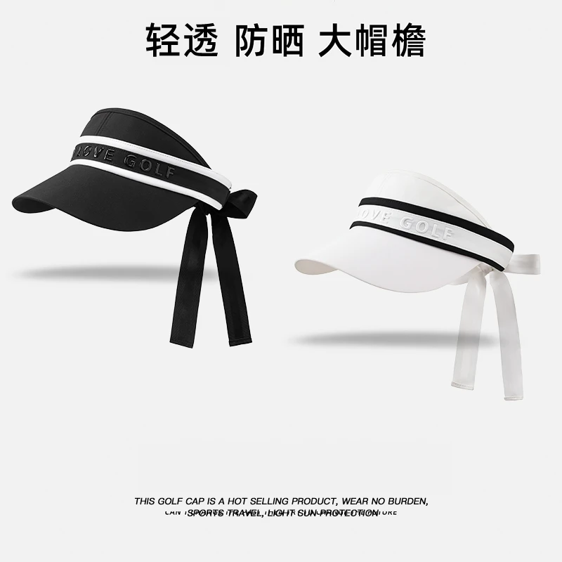 高尔夫帽子女空顶防晒遮阳帽飘带蝴蝶结防紫外线显脸小撞色球帽女