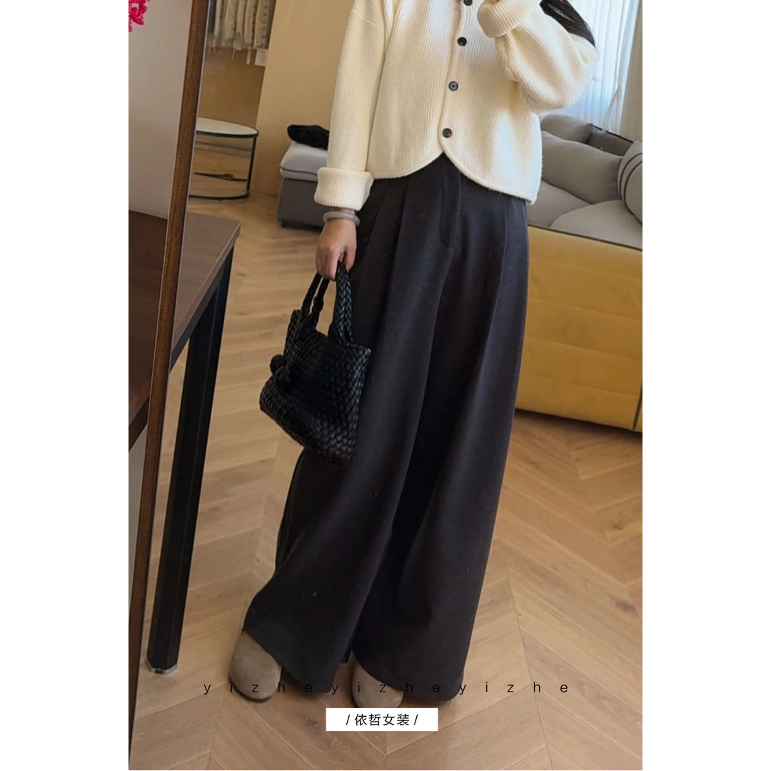 “”厚毛呢裤“”磨毛厚款高腰百搭棉裤长裤女高品质裤子2025