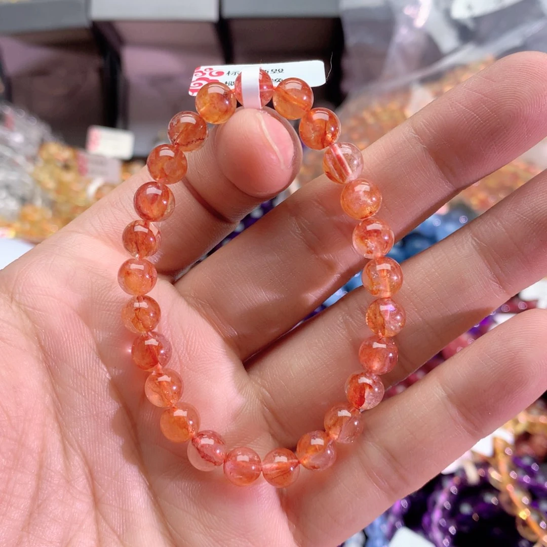 水晶手串未镶嵌皮****红胶花手链7+