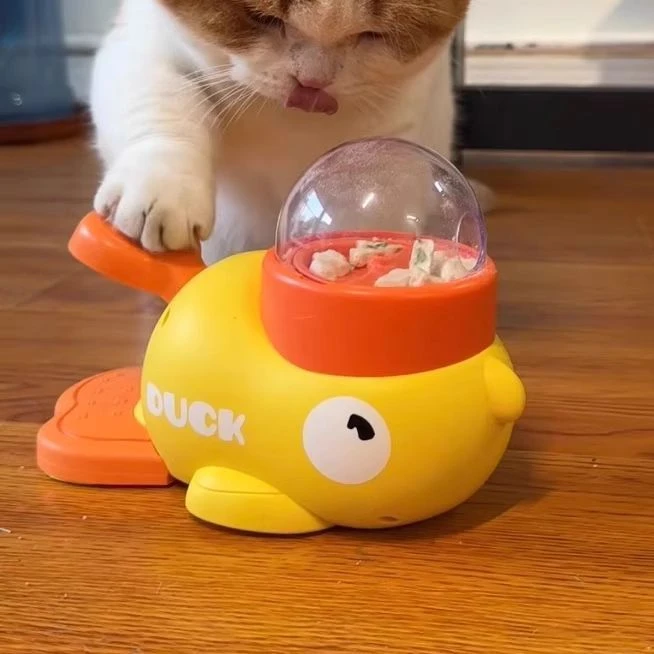 猫自嗨解闷宠物零食按压冻干小黄鸭发射器小猫宠物必备猫咪必备