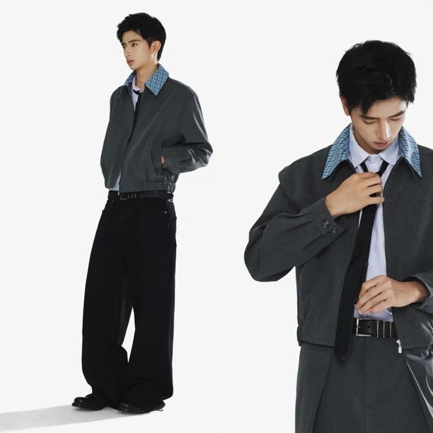 DERT 「北欧都市」假两件可拆卸双层领夹克 短款静奢正肩高级外套