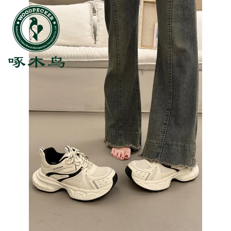 啄木鸟爆款厚底老爹鞋女款夏季小个子增高网面透气休闲运动鞋子女
