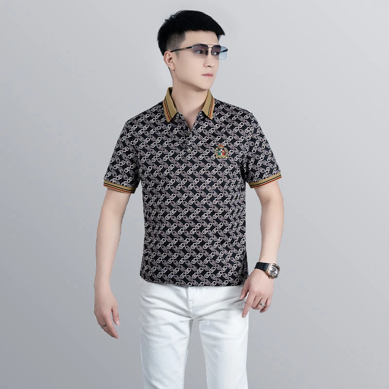 【I.TEX】夏季潮流满印时尚高级POLO衫时尚休闲个性百搭修身短袖