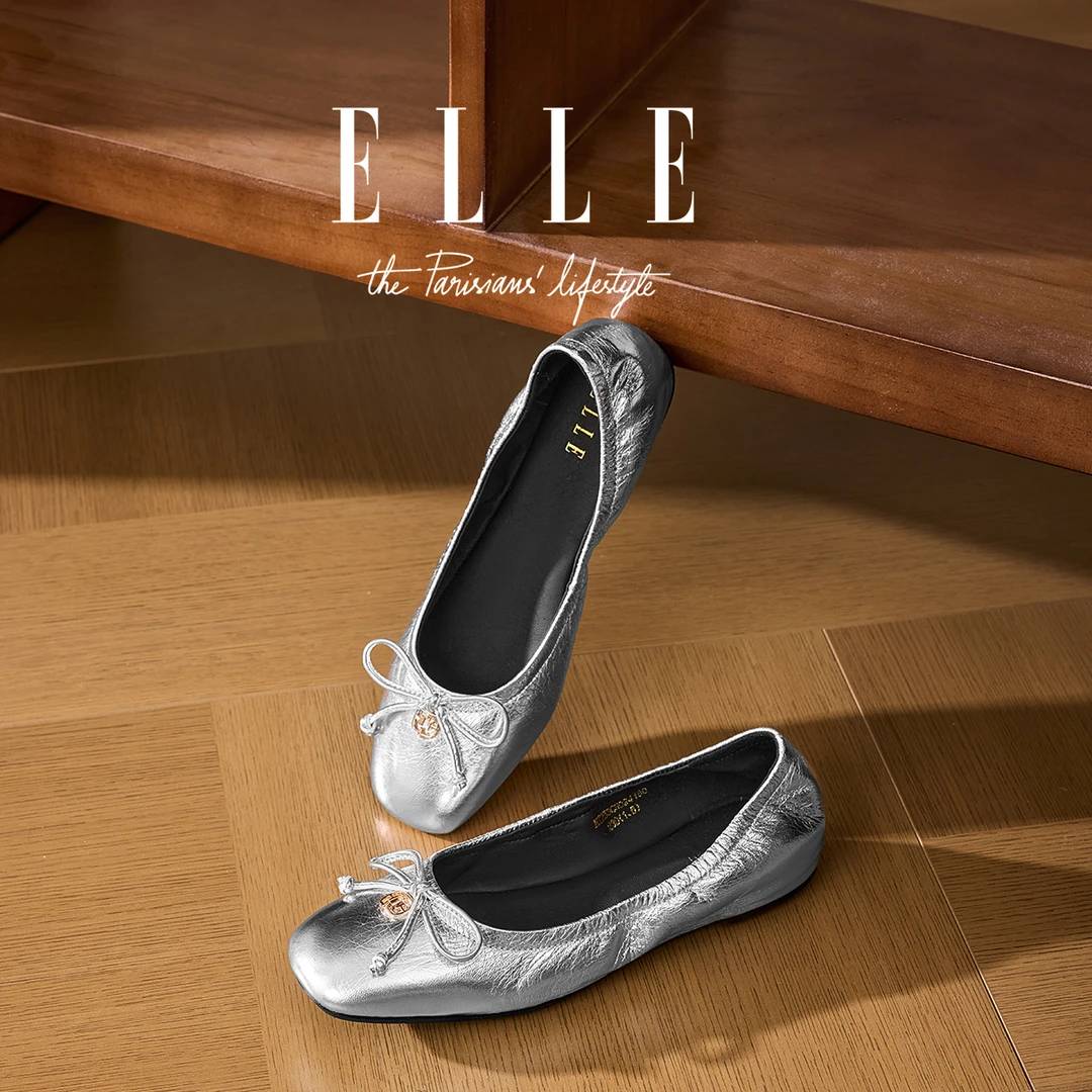 ELLE蝴蝶结浅口玛丽珍女鞋2025新款平底奶奶单鞋小香风配裙子船鞋