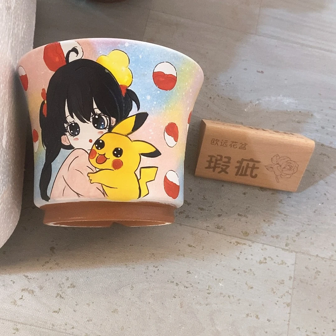 紫砂花盆红陶手绘花盆