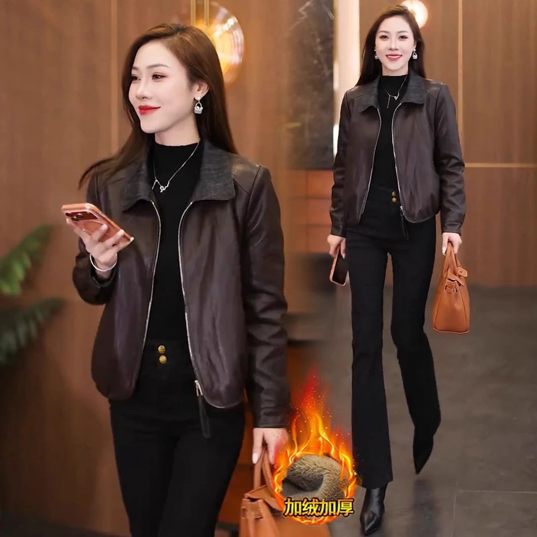 时尚加绒短款皮衣外套女2025秋冬新款时髦洋气保暖PU皮夹克上衣潮