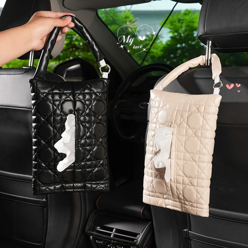 创意车载纸巾盒挂式椅背汽车用抽纸盒可DIY皮革抽纸收纳盒纸巾套